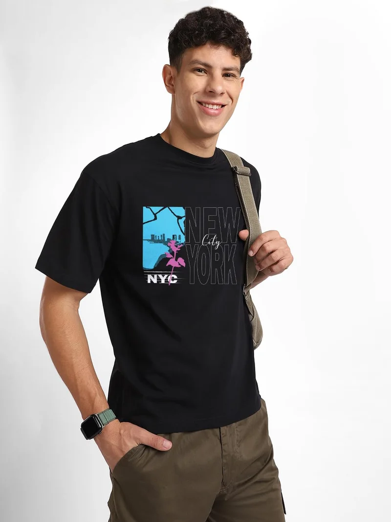 NOBERO Graphic Printed Black T-Shirt for Men