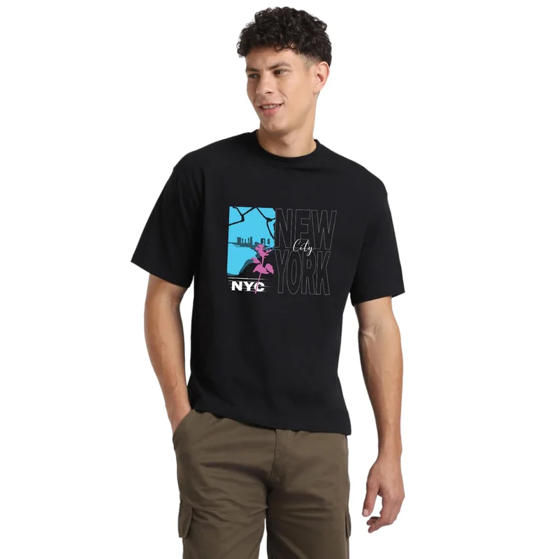 NOBERO Graphic Printed Black T-Shirt for Men