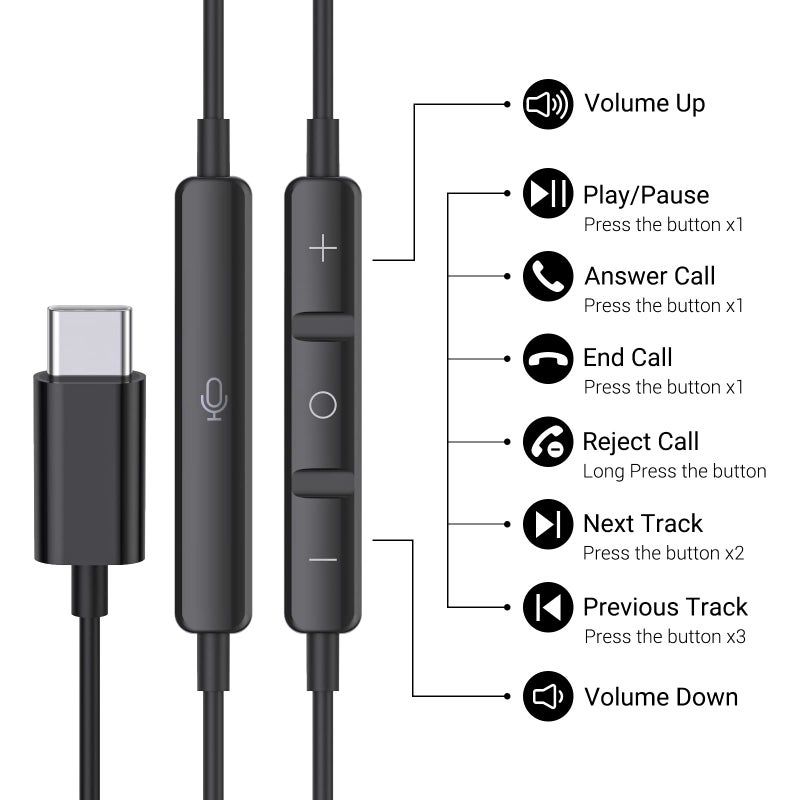 BENEWY سماعات USB C لجهاز iPhone 17 16 15 Pro Max Plus iPad Pro سماعات USB C مع ميكروفون تحكم في الصوت سماعات سلكية USB Type C لجهاز Google Pixel 8 Samsung S25 S24 S23 S22 S21 S20 A55 - Image 2