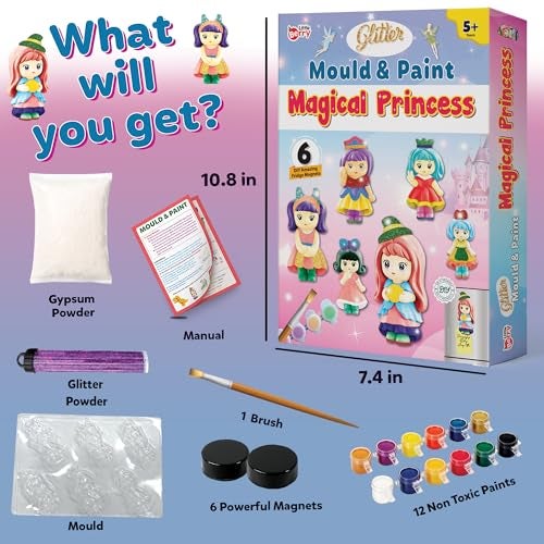 Little Berry DIY Art and Craft Items | Mould & Paint Princess Craft Set | Make 6 Glitter Fridge Magnets | Fun Art & Craft Kit for Girls & Boys 3-10 Years | DIY Crafting Toys & Gifts for Children - Image 2