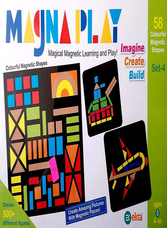 EKTA Magna Play Set 4: 58 Magnetic Shapes, Wooden Display Stand, Puzzle Booklet - Ages 3-8 - Image 1