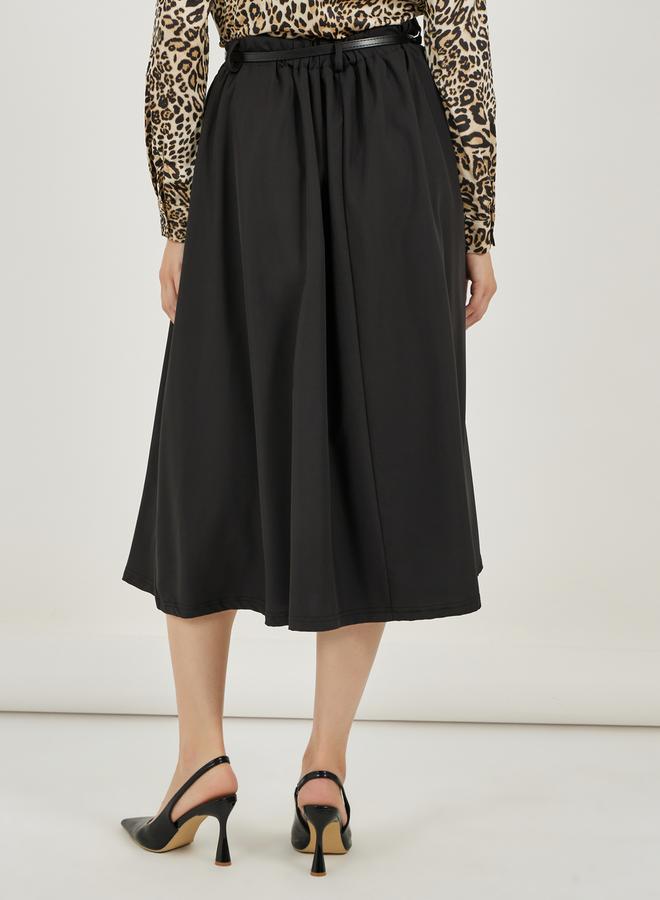 Styli High Rise Gathered Midi Skirt with Belt  - Image 4