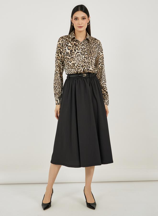 Styli High Rise Gathered Midi Skirt with Belt  - Image 1