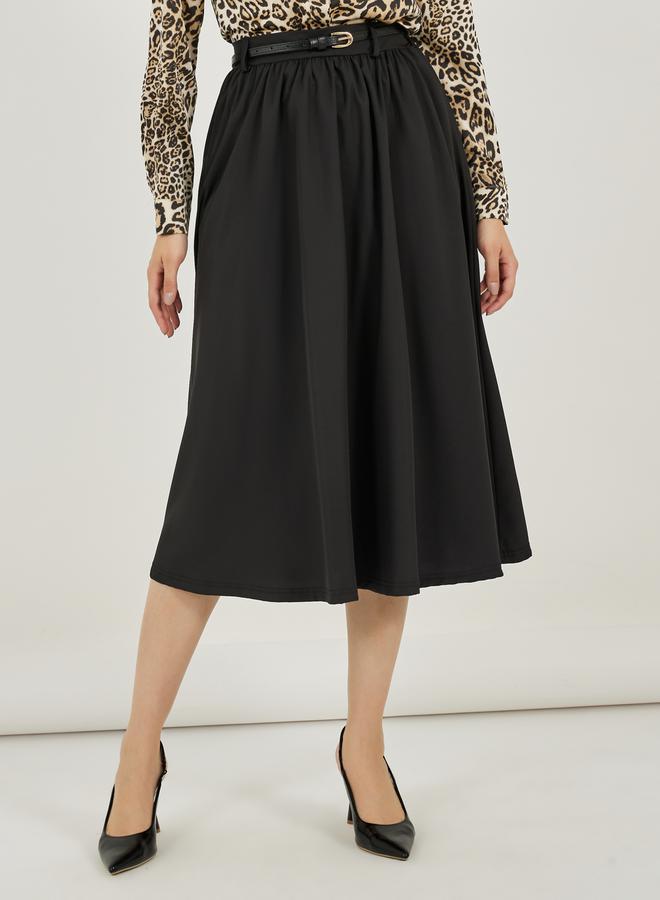 Styli High Rise Gathered Midi Skirt with Belt  - Image 2