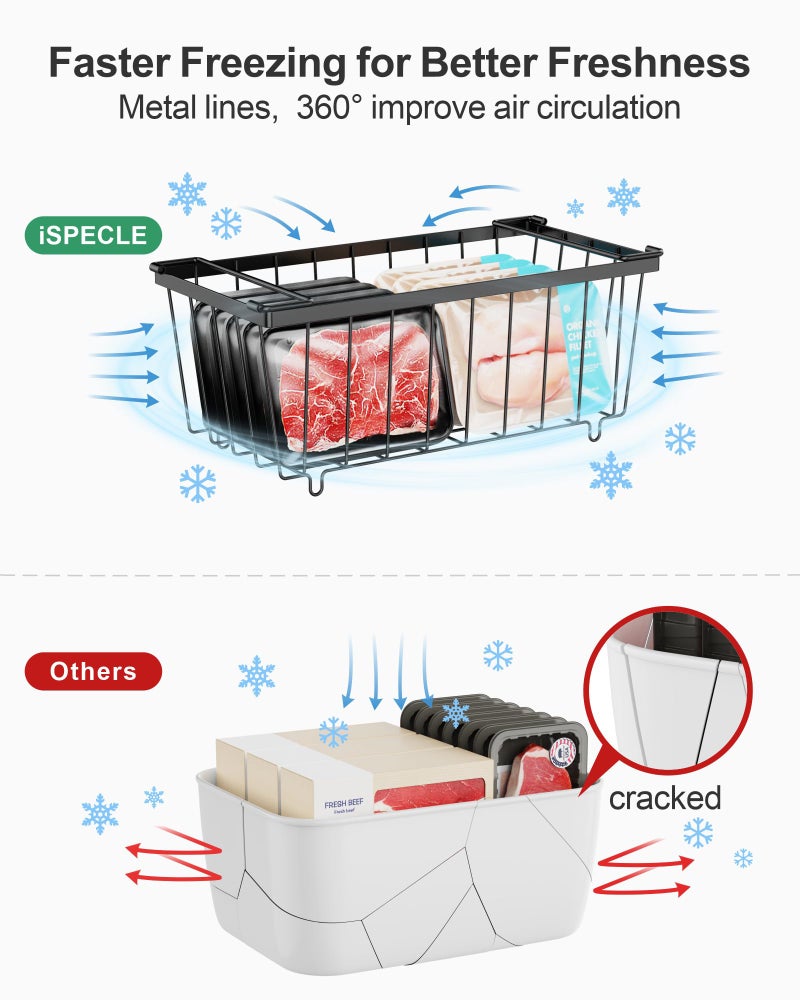 Ispecle Freezer Organizer - 5 Pack Stackable Deep Freezer Organizer Bins For 7 Cu.Ft Chest Freezer Sort Frozen Meats Fishes Stackable Freezer Baskets With Handle Add Space Easy To Reach Black - Image 5