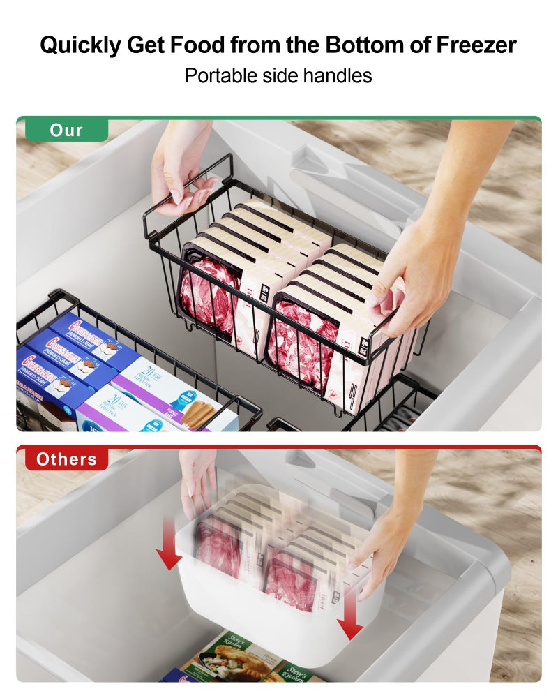 Ispecle Freezer Organizer - 5 Pack Stackable Deep Freezer Organizer Bins For 7 Cu.Ft Chest Freezer Sort Frozen Meats Fishes Stackable Freezer Baskets With Handle Add Space Easy To Reach Black - Image 4