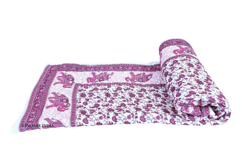 SVT Traditional Famous Jaipuri Beautiful Floral Print in Multi mahroon in mughal Print Jaipuri Rajai/Razai/Quilt Single/Single Bed Quilt/Comforter/AC Quilt/AC Comforter - Image 2