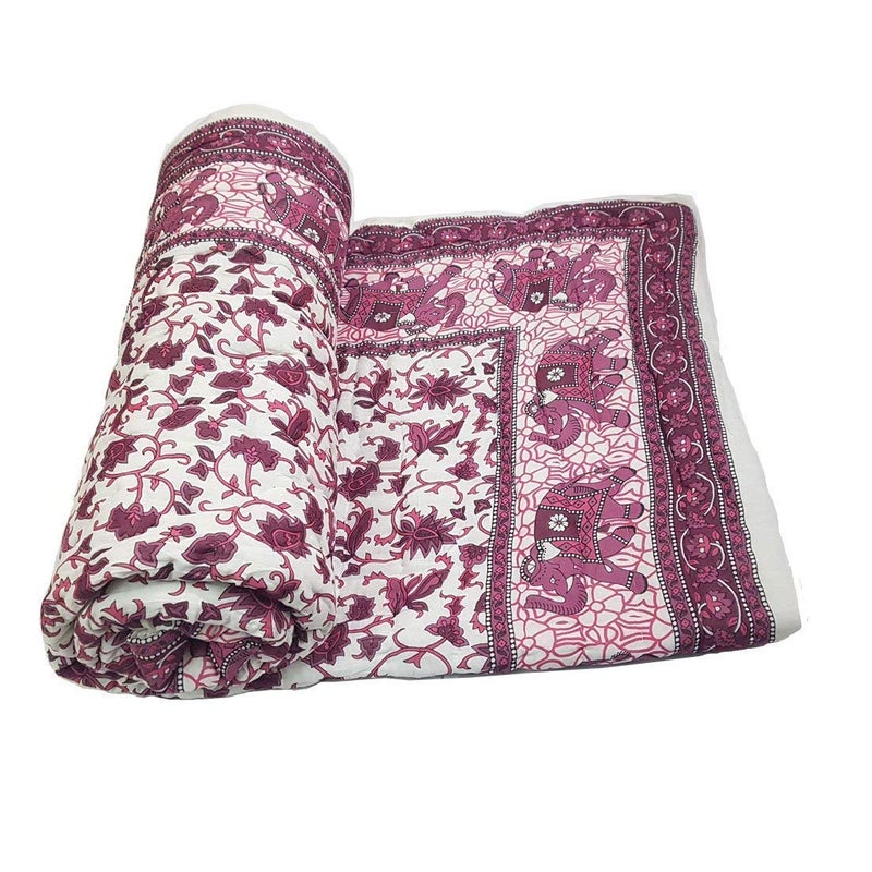 SVT Traditional Famous Jaipuri Beautiful Floral Print in Multi mahroon in mughal Print Jaipuri Rajai/Razai/Quilt Single/Single Bed Quilt/Comforter/AC Quilt/AC Comforter - Image 1