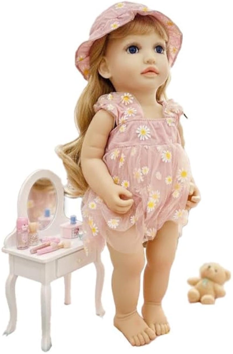 باربي دمية تفاعلية ناعمة من السيليكون، 55 سم، صوت ذكي، جسم واقعي مع مرآة، لون وردي