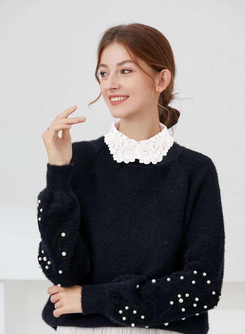 SYOSI 2 Pieces Detachable Collar Women Shirt, Lace-up Blouse Half Collar Faux Women Shirts Blouses, Fake Collar Detachable Decorative Shirt for Women - Image 4