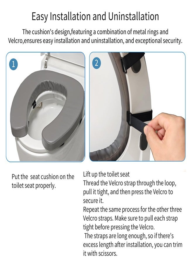 DOMSCIEN Padded Toilet Seat Cushion with 2-Inch High-Density Foam & Waterproof PU Fabric, U-Shape Padded Toilet Cushion - Secure Hook & Loop Tape, Fits Standard Toilets (Grey) - Image 4