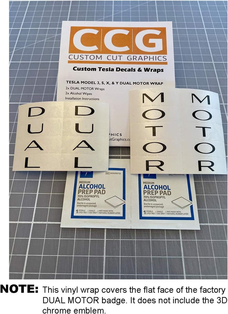 Custom Cut Graphics Dual Motor Badge Wrap for Tesla Model 3/S/X/Y, 2-pc Set (Matte Black) - Image 3