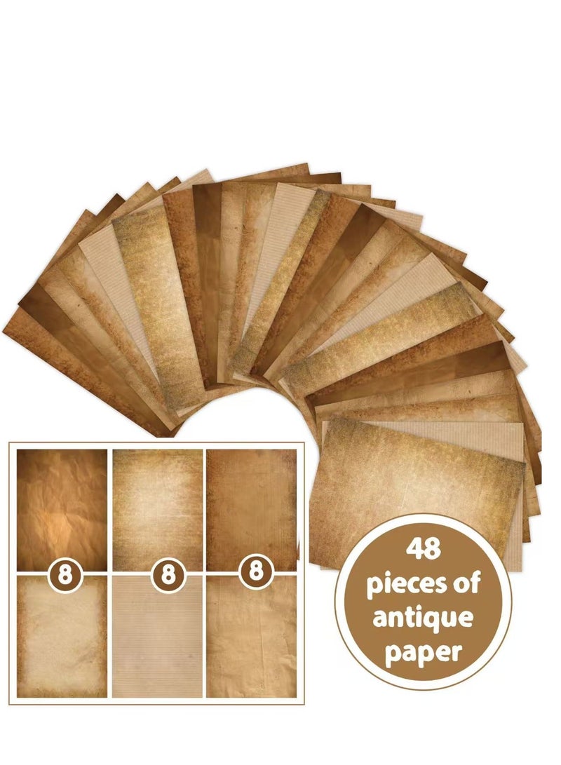 Fuwddy 48Pcs A4 Vintage Letter Paper - Thick Double Sided Printing Paper for DIY Scrapbooking, Note Taking, and Home Decoration - Stationery Supplies - Image 1