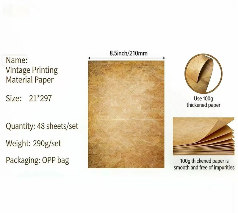 Fuwddy 48Pcs A4 Vintage Letter Paper - Thick Double Sided Printing Paper for DIY Scrapbooking, Note Taking, and Home Decoration - Stationery Supplies - Image 4