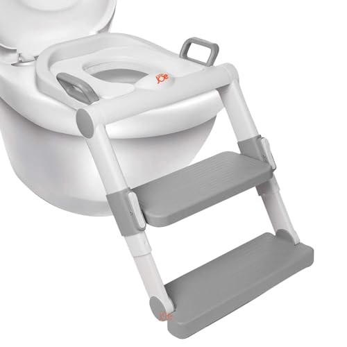 JUNIOR JOE Foldable Potty Training Seat with Stairs - Adjustable Install-Free Toilet Trainer with Non-Slip Splash Guard for Toddler Boys & Girls (GREY) - Image 1