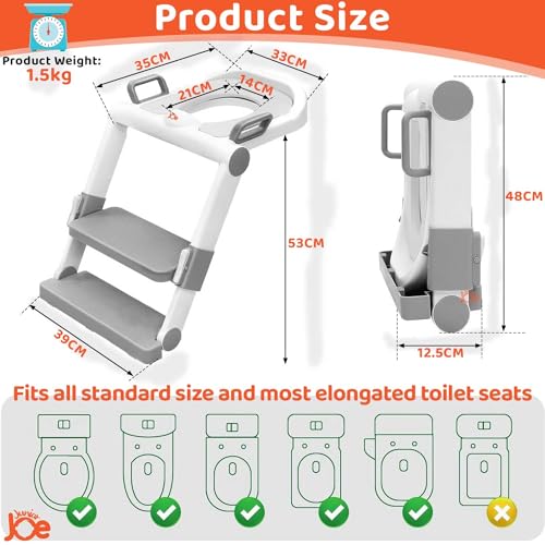 JUNIOR JOE Foldable Potty Training Seat with Stairs - Adjustable Install-Free Toilet Trainer with Non-Slip Splash Guard for Toddler Boys & Girls (GREY) - Image 2