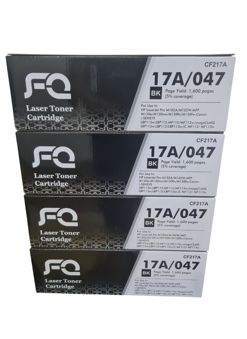 أف كيو - خرطوشة حبر 17A CF217A (4 قطع) متوافقة مع طابعة HP LaserJet Pro M102 M102a M102w M130 M130a M130fn M130fw M130nw M132 M132a M132fn M132fp M132fw Printer M132n w M132sfnw M132snw (أسود) - Image 1