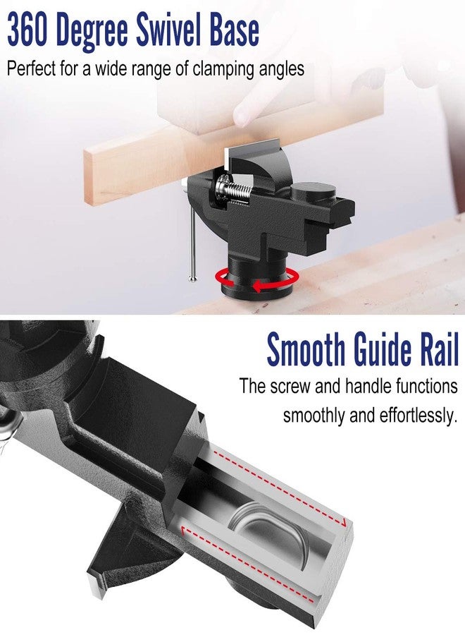 Housolution 3 Inch Universal Swivel Base Table Vise, 360°Rotating Bench Clamp, Portable Repair Tool for Woodworking, Metalworking, Cutting Conduit, and Drilling - Black - Image 5