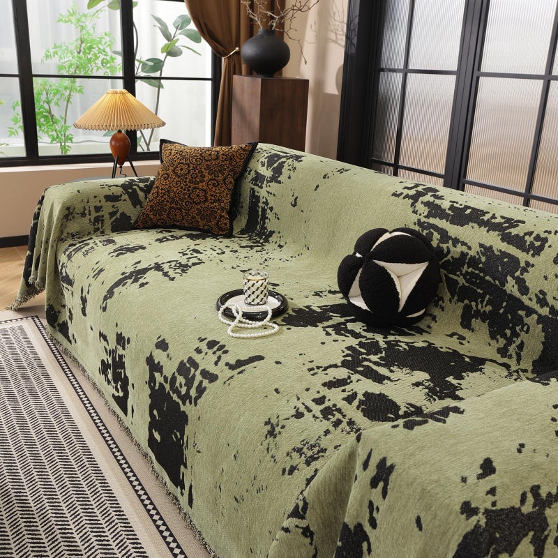 HANDONTIME Abstract Couch Cover for Dogs Green and Black Couch Cover Blanket for 2 Cushion Sofa Modern Aesthetics Sofa Covers Washable Pet Friendly Chenille Pet Protector Furniture Covers, 71" X 118" - Image 1