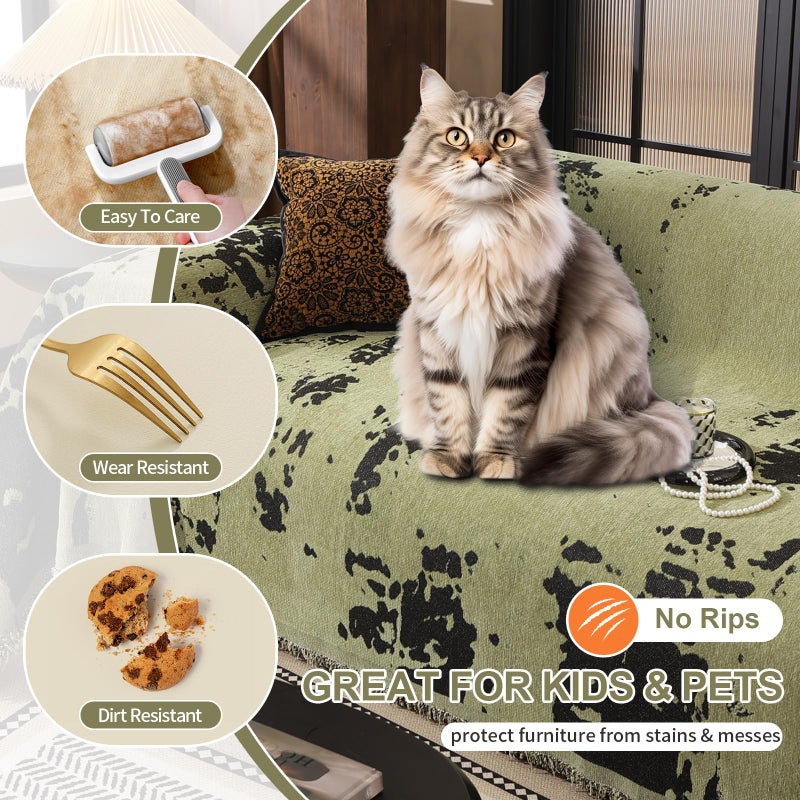 HANDONTIME Abstract Couch Cover for Dogs Green and Black Couch Cover Blanket for 2 Cushion Sofa Modern Aesthetics Sofa Covers Washable Pet Friendly Chenille Pet Protector Furniture Covers, 71" X 118" - Image 4
