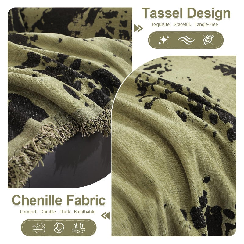 HANDONTIME Abstract Couch Cover for Dogs Green and Black Couch Cover Blanket for 2 Cushion Sofa Modern Aesthetics Sofa Covers Washable Pet Friendly Chenille Pet Protector Furniture Covers, 71" X 118" - Image 2