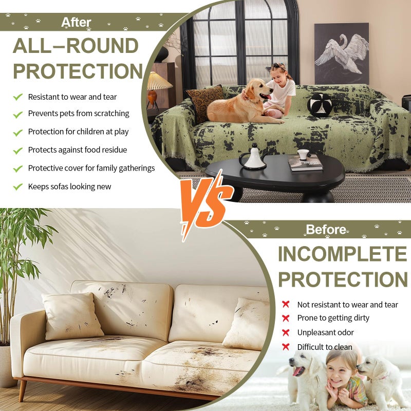 HANDONTIME Abstract Couch Cover for Dogs Green and Black Couch Cover Blanket for 2 Cushion Sofa Modern Aesthetics Sofa Covers Washable Pet Friendly Chenille Pet Protector Furniture Covers, 71" X 118" - Image 5