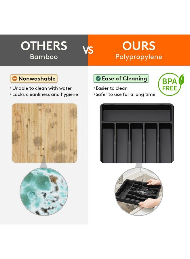 Lifewit منظم أدراج أدوات المائدة الكبير من لايف ويت، صينية أدوات قابلة للتوسيع للمطبخ، حاملة أدوات المائدة والأدوات خالية من BPA، تخزين بلاستيكي قابل للتعديل للملاعق والشوك والسكاكين، كبير، أسود - Image 5