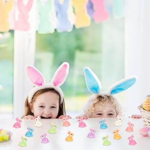 DULEFUN 70pcs Easter Luminous Mini Resin Bunny 7 Colors Little Small Glow in The Dark Rabbit Bunny Figures for Dollhouse Micro Fairy Garden Decor Easter Egg Fillers Party Favors Supplies - Image 3