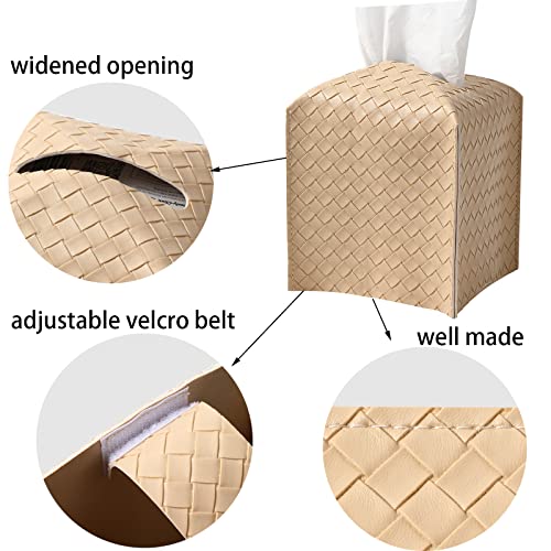 zoocatia Tissue Box Cover PU Leather Tissue Holder Square Facial Tissue Case Facial Paper Organizer Dispenser for Bathroom, Vanity Countertop, Tabletop, Car, Rice Apricot - Image 4