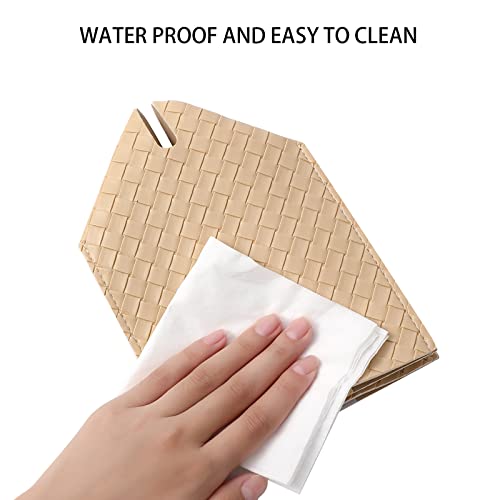 zoocatia Tissue Box Cover PU Leather Tissue Holder Square Facial Tissue Case Facial Paper Organizer Dispenser for Bathroom, Vanity Countertop, Tabletop, Car, Rice Apricot - Image 5
