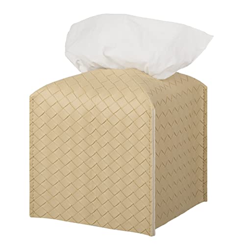 zoocatia Tissue Box Cover PU Leather Tissue Holder Square Facial Tissue Case Facial Paper Organizer Dispenser for Bathroom, Vanity Countertop, Tabletop, Car, Rice Apricot - Image 1