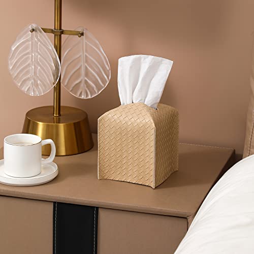 zoocatia Tissue Box Cover PU Leather Tissue Holder Square Facial Tissue Case Facial Paper Organizer Dispenser for Bathroom, Vanity Countertop, Tabletop, Car, Rice Apricot - Image 3