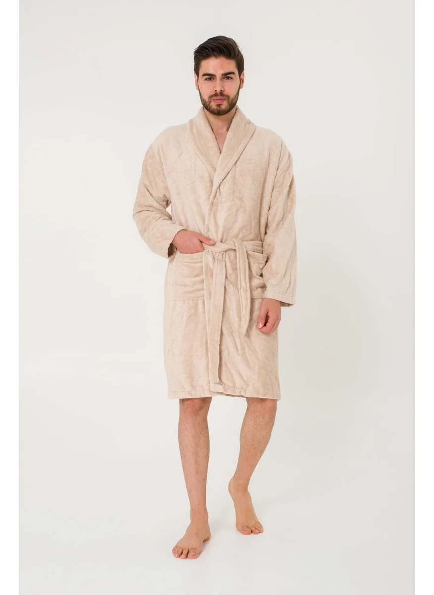 Cotenconcept Plain and Cotton Shawl Collar Men's Bathrobe