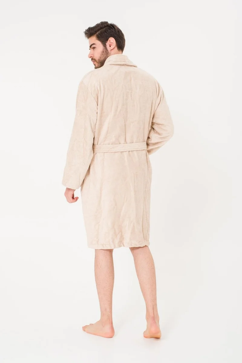 Cotenconcept Plain and Cotton Shawl Collar Men's Bathrobe