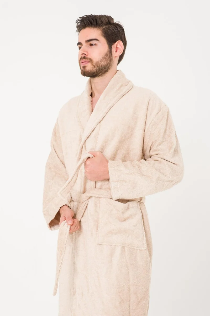 Cotenconcept Plain and Cotton Shawl Collar Men's Bathrobe