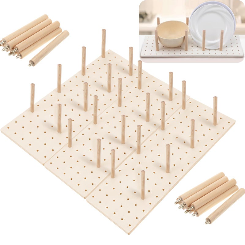 AojSup 3 Pcs Wood Pegboard Drawer Organizer with 24 Pegs Wooden Peg Board Drawer Shelf Organizer Adjustable Peg System for Dishes Plate Pot Container Cookware Utensil Kitchen(17.72 x 5.91 in) - Image 1