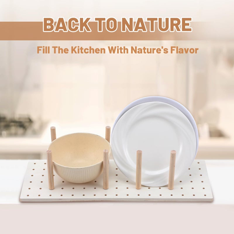 AojSup 3 Pcs Wood Pegboard Drawer Organizer with 24 Pegs Wooden Peg Board Drawer Shelf Organizer Adjustable Peg System for Dishes Plate Pot Container Cookware Utensil Kitchen(17.72 x 5.91 in) - Image 4