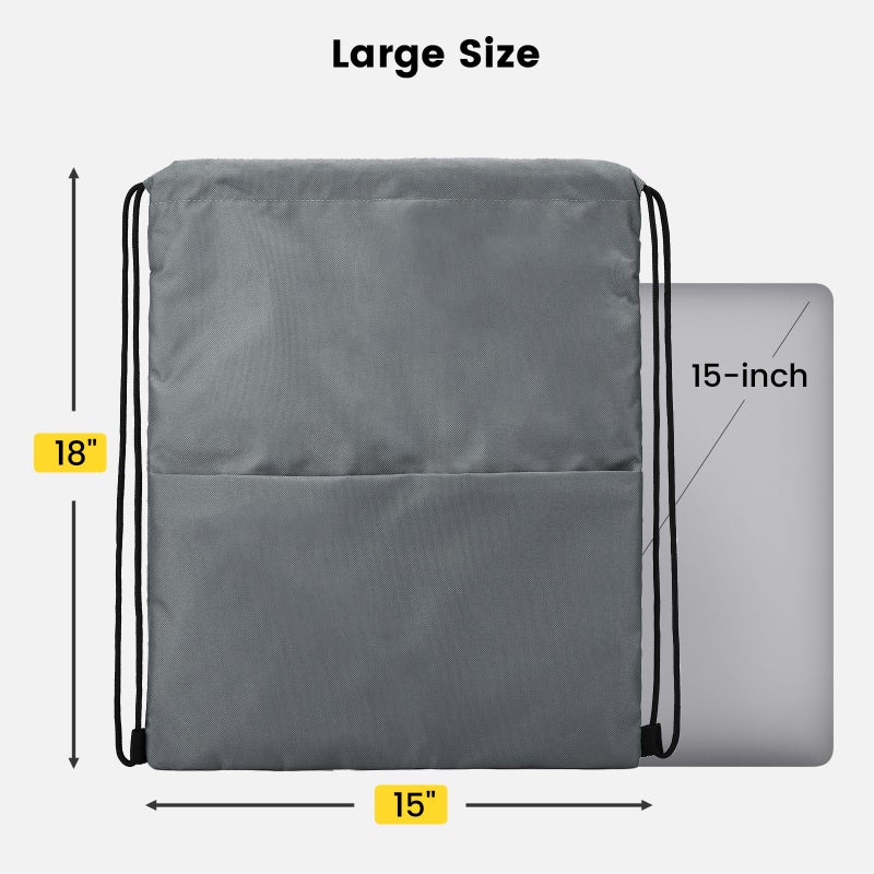 Vorspack Drawstring Backpack Water Resistant String Bag Sports Sackpack Gym Sack with Side Pocket for Men Women - Grey - Image 2