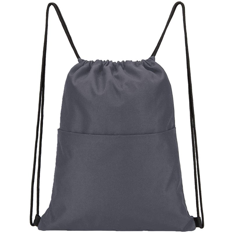 Vorspack Drawstring Backpack Water Resistant String Bag Sports Sackpack Gym Sack with Side Pocket for Men Women - Grey - Image 1
