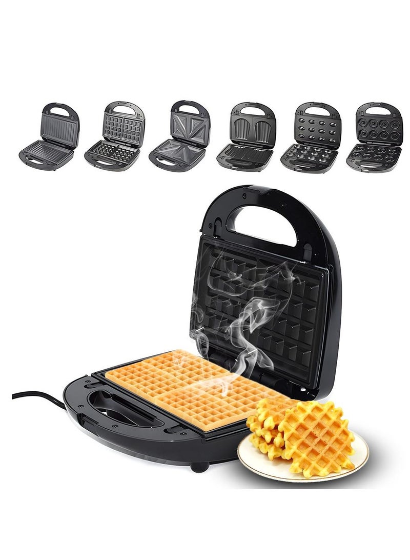 6 in 1 Waffle Maker 750W Electric Double Sided Heating Waffle Maker with Non Stick Removable Plates  Multi Function for Waffles Paninis Grilled Cheese and More  - Image 2