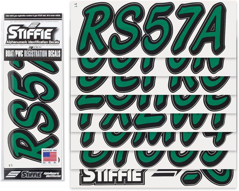 Stiffie ملصقات تعريفية رقمية وحرفية صلبة من Whipline بلون Racing Green/Black مقاس 3 بوصات للقوارب والمركبات المائية الشخصية - Image 2