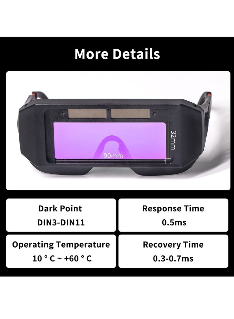 Auto Darkening Welding Goggles - Solar Powered Safety Glasses with Adjustable Shade, Sensors for TIG, MIG, MMA, and Plasma Welding - Protective Welder Face Mask with Eye Shield. - Image 3