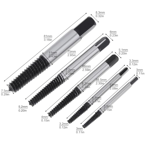 OriGlam 5PCS Screw Extractor Easy Out Set Drill Bits, Guide Broken Damaged Bolt Remover Tools Kit Set 3-9mm - Image 5