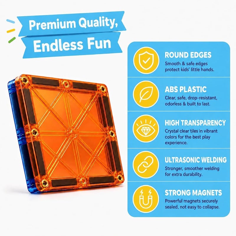 GRAFLO Magnetic Tiles 110 Pcs Building & Construction Set Vibrant 3D Building Toys - Magnetic Tiles for Kids - STEM Toy - Magnet Puzzles Stacking Blocks for Boys Girls - 3+ Years Toys - Image 4