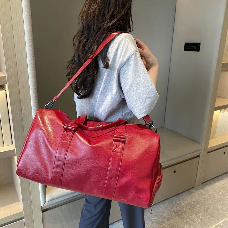 Bluejw Unisex PU Leather Sports Duffel Bag Gym Weekender Travel Handbag with Shoe Compartment - Image 5