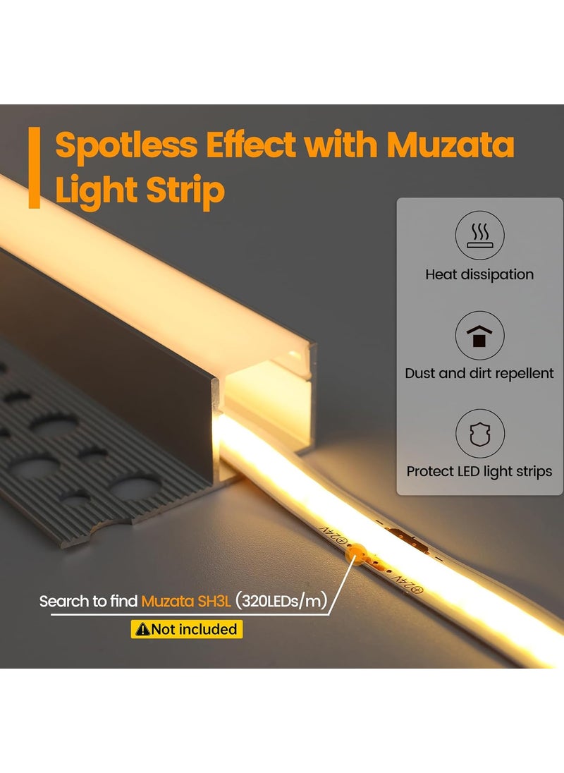 Muzata Muzata 10pack 33FT1M Plaster in LED Channel Single Edge Trimless Recessed LED Diffuser Channel with Milky White Cover Mud in for Drywall Wall Ceiling Trim U132 WW 1M  - Image 3