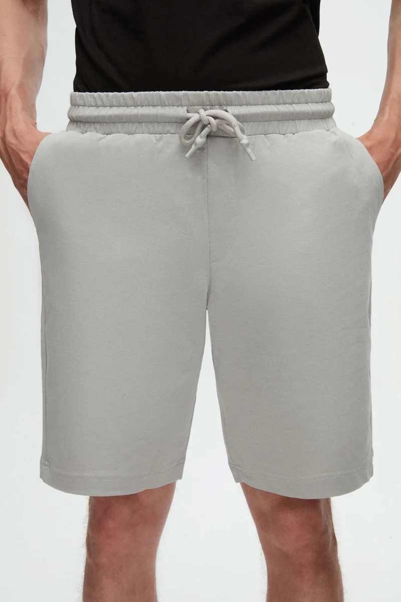 D'S DAMAT Ds Damat Slim Fit Gray Elastic Waist Cord Detailed Comfortable Cotton Knitted Shorts 3HC13ORT21021