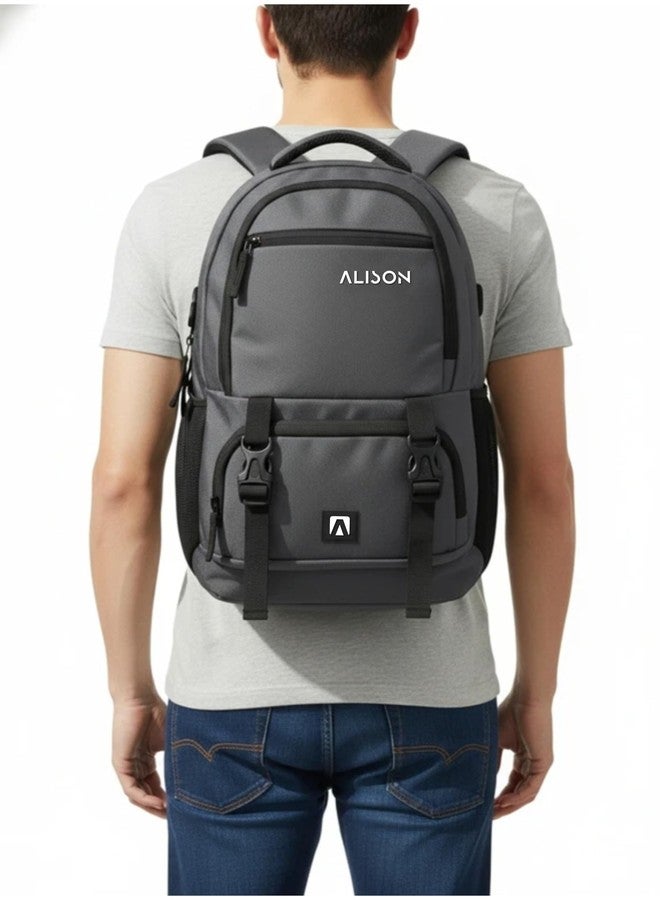 Alison Travel Laptop Backpack with Multiple Pockets and Compartments for 15.6 inch Laptop, Water Resistant, Spacious with Padded Shoulder Straps, Grey - Image 5