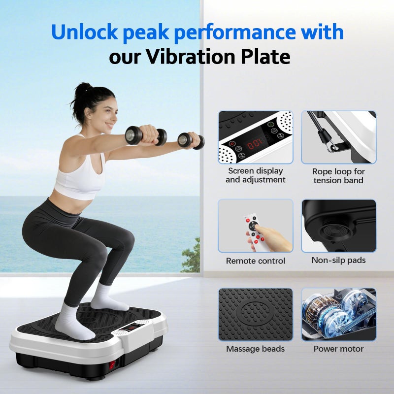 Trekora Vibration Plate Exercise Machine, Vibrating Fitness Platform for Lymphatic Drainage, Full Body Shaker Workout Equipment, Vibrate Fitness Platform for Home Women Men Exercise Gym (White) - Image 4