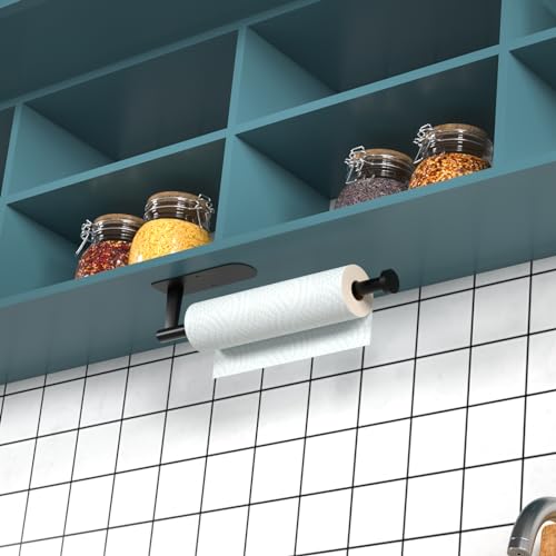 Funvolution Paper Towel Holder, Self Adhesive or Screw Mounting, Black Paper Towel Holder Wall Mount, SUS304 Stainless Steel Under Cabinet for Kitchen, Counter, Cabinet, Bathroom - Image 2